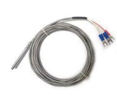 100mm lång, PT100,3-tråd,-50 till+300?, 2m rostfri kabel