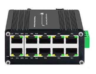 10-Port med POE,DIN montage, 48~57V DC, nätdel tillkommer