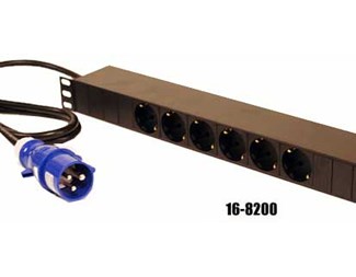 6x Schuko ut, Blåhand. 16A in 19''