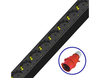 16x schuko uttag, 1xRöd handske 3x16A, 2meter, 3-fas