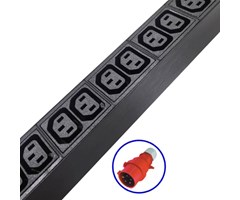 12x låsbara C13 uttag, 1x Röd hand. 3x16A, 2m. amperemet