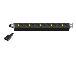 9x Schuko ut, C14 10A in, 19''