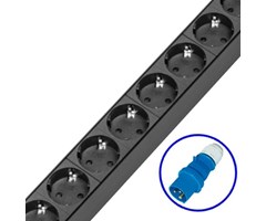 16xSchuko ut, 8+8 avsäkrad., Blåhand. 32A in, L:65cm