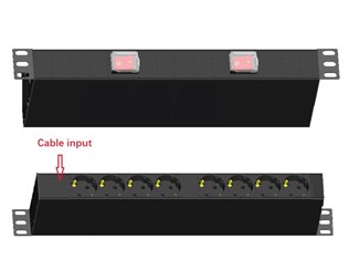 8 (4+4) xSchuko ut, C14 10A in, 19'', 2 grupper med brytare