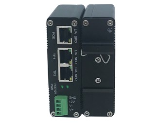 IEEE 802.3af/at PoE in, 20W & 12VDC (skruvplint) ut, DIN