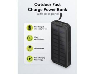 Powerbank på 20 000 mAh utomhusbruk med solceller (USB C™ PD, QC 3.0) - Direktronik AB