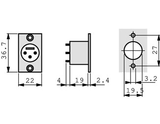 XLR chassis 3-polt Hane NEUTRIK P-SERIE