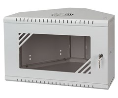 19" 6HE, Hörnskåp, djup 330mm glasdörr, grå
