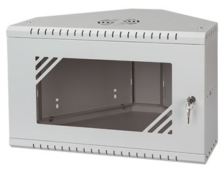 19" 9HE, Hörnskåp, djup 330mm glasdörr, grå