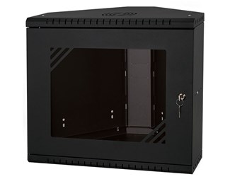19" 9HE, Hörnskåp, djup 330mm glasdörr, svart