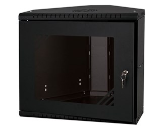 19" 9HE, Hörnskåp, djup 330mm glasdörr, svart