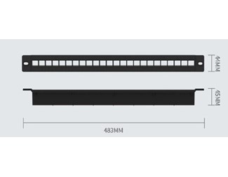 24 portar, 480x44x45mm,  inkl. 8x3st kabelstyrning