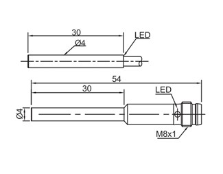 4mm cylinder, distans 0,8mm, NO, PNP, 2m kabel