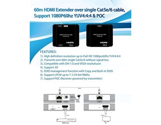 HDMI, 1080P 60hz YUV4:4:4, 3D, sändare och mottagare