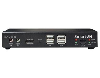 2 HDMI in, 1 HDMI ut, ljud & USB 2.0-stöd