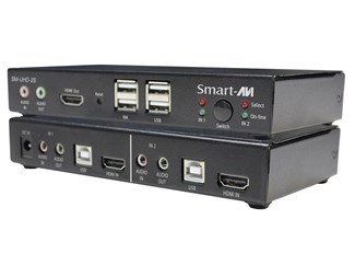 2 HDMI in, 1 HDMI ut, ljud & USB 2.0-stöd