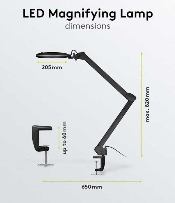 20116017 Svart LED-förstoringslampa 10 W 800 lm förstoringslampa 127 mm lins 64986 Nexlan 010.jpg