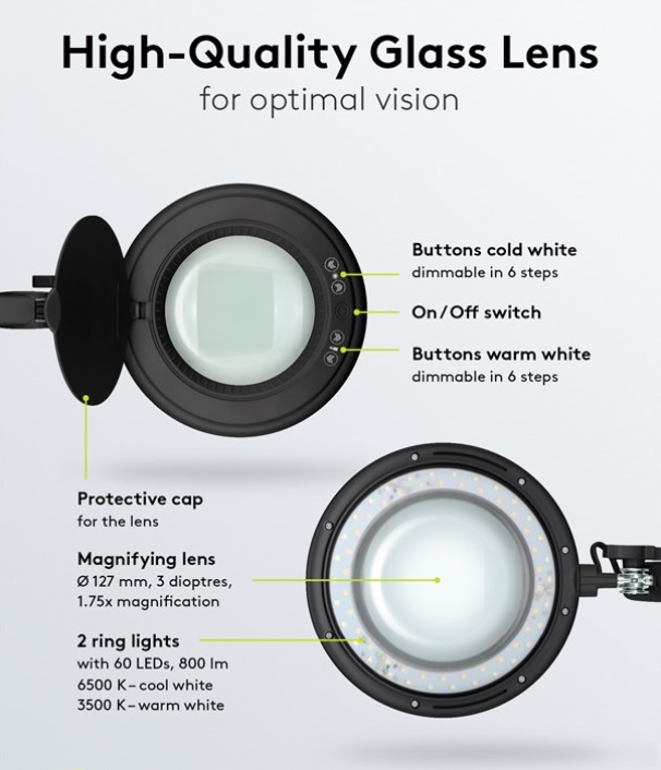 20116017 Svart LED-förstoringslampa 10 W 800 lm förstoringslampa 127 mm lins 64986 Nexlan 012.jpg