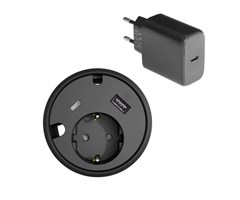 Svart typ F, USB-C, USB-A Laddare 12W