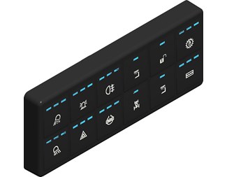 Horisontell layout med blå funktionsbelysning