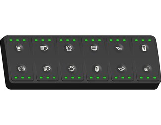 Horisontell layout med grön funktionsbelysning