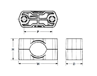 Kabelklämma för singelmontage 38-46 mm, 2xM10 Nylon 10st